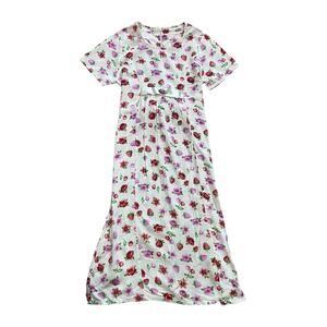 Vintage Cottage Rose Girls 7 Strawberry Floral Princess Tie Back Maxi Dress